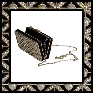 i.n.c. International Concepts Gold Pearl & Rhinestone Box Clutch Purse